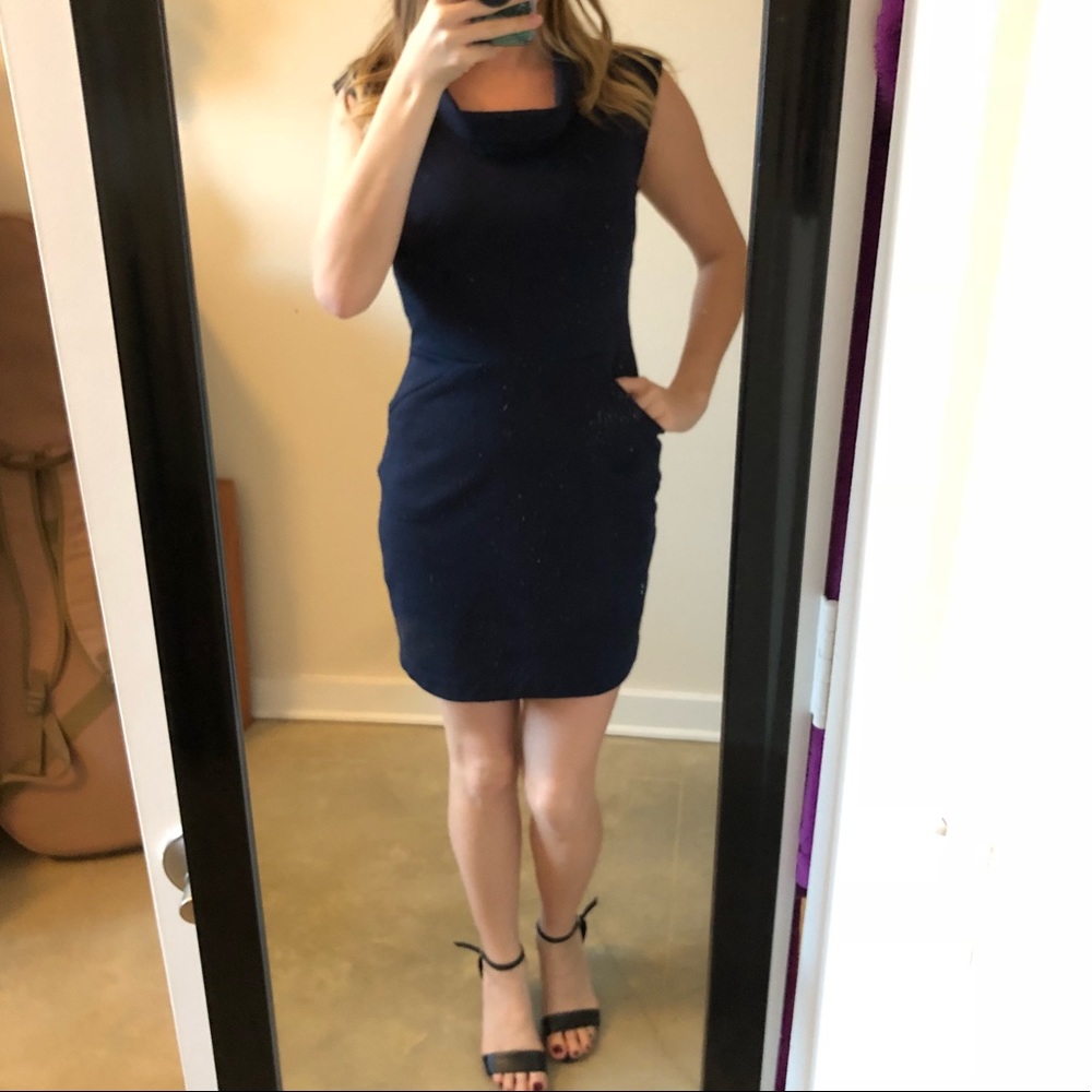 Navy blue cowl neck dress